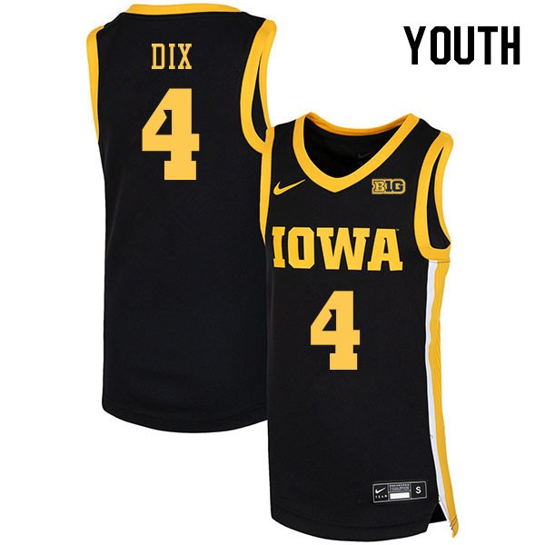 Youth #4 Josh Dix Iowa Hawkeyes College Basketball Jerseys Stitched Sale-Black